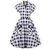 ZAFUL Women's 1950s Vintage Cap Sleeve V Neck Plaid Swing Dress With Pockets - Dresses - $29.99 