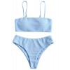 ZAFUL Women's Bandeau Bikini Set Removable Straps Textured High Cut Two Piece Swimsuits - Swimsuit - $18.99 