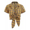 ZAFUL Women's Casual Plaid Short Sleeve Crop Top T-Shirt Tie Front Lace Up Blouse Shirt - Koszule - krótkie - $24.99  ~ 21.46€