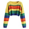 ZAFUL Women's Colorful Striped Crop Sweater Dropped Shoulder Long Sleeve Pullover - Košulje - kratke - $25.99  ~ 22.32€