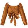 ZAFUL Women's Deep V Neck Long Sleeve Floral Unique Slim Fit Bowknot Wrap Crop Tops - Košulje - duge - $15.49  ~ 13.30€
