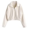 ZAFUL Women's Fashion Long Sleeve Lapel Half Zip Plain Faux Fur Sweatshirt Solid Color Crop Pullover Tops - 半袖衫/女式衬衫 - $24.99  ~ ¥167.44