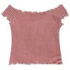 ZAFUL Women's Knitted Top Basic Off Shoulder Short Sleeve Crop Top Ruffles Striped Ribbed Top - トップス - $13.99  ~ ¥1,575