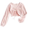 ZAFUL Women's Knitted Top Casual Long Sleeve V-Neck Ribbed Knitted Knot Front Crop Top - 上衣 - $14.99  ~ ¥100.44