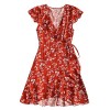 ZAFUL Womens Mini Dresses Summer Beach Dress Floral Ruffles V Neck Wrap Dresses - ワンピース・ドレス - $12.99  ~ ¥1,462