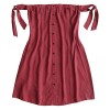 ZAFUL Women's Off Shoulder Mini Dress Button up Tied Back Zip Mini A Line Dress - Dresses - $16.99 