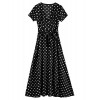 ZAFUL Women's Overlap Maxi Dress Polka Dot Belted Long Dress Black - Dresses - $18.99 