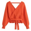 ZAFUL Women's Plunging V Neck Sweater Batwing Long Sleeve Jumper Wrap Belted Waist Ruffle Pullover Top - Camisas - $29.99  ~ 25.76€