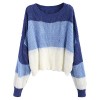 ZAFUL Women's Striped Sweater Crew Neck Color Block Oversized Knit Pullover Jumper Tops - Shirts - $22.99 