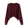 ZAFUL Women's V Neck Drop Shoulder Oversized Cropped Sweater - Shirts - $19.99 
