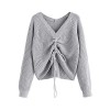 ZAFUL Women's V Neck Front Knot Sweater Casual Long Sleeve Solid Pullover Jumper Top - Shirts - $19.99 
