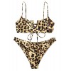 ZAFUL Women's V Wire Animal Print Bikini Set Lace Up Spaghetti Two Piece Swimsuit - Swimsuit - $18.99 
