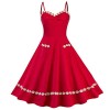 ZAFUL Women's Vintage Dresses Sweetheart Neckline Adjustable Strap Sleeveless Floral Print Swing Dress with Pockets - Dresses - $39.99 