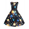 ZAFUL Women’s Vintage Sleeveless Planet Printed Dress Cocktail Flared Midi Dress - Kleider - $22.99  ~ 19.75€