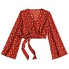 ZAFUL Women's Wrap Crop Top Deep V Neck Long Sleeve Floral Crop Tops Blouse Shirts - トップス - $15.99  ~ ¥1,800