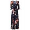 Zattcas Womens 3/4 Sleeve Floral Print Faux Wrap Long Maxi Dress with Belt - Dresses - $25.99 