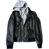 black leather jacket and hoodie - Kurtka - 