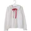blouse red tie bow white pan collar - Long sleeves shirts - $35.00 