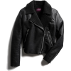 cozy collar black leather jacket  - アウター - 