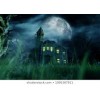 creepy house with green grass - Background - 