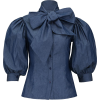 denim puff sleeves nck tie blouse - Рубашки - короткие - 