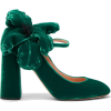 flower-appliqué Mary-Jane velvet pumps - 经典鞋 - 