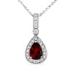 Pear Garnet and Diamond Vintage Pendant in 14k White Gold - Necklaces - $799.99 