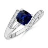 Cushion Sapphire and Round Diamond Curved Designer Ring in 14k White Gold - Rings - $1,649.99 
