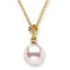 Round Akoya Cultured Pearl and Diamond Pendant Necklace - Necklaces - $469.99 