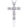 Round and Baguette Diamond Cross Pendant in 14k White Gold - Necklaces - $419.99 