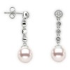 Round Akoya Cultured Pearl and Diamond Dangling Earrings - Earrings - $819.99 