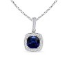 Cushion Sapphire and Round Diamond Border Pendant - Necklaces - $1,509.99 