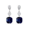 Cushion Sapphire and Round Diamond Dangle Drop Earrings - Earrings - $1,349.99 