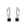 Princess Cut Sapphire and Round Diamond Hoop Earrings - Earrings - $1,519.99 