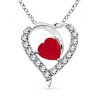 Heart Ruby and Round Diamond Open Heart Pendant - Necklaces - $1,039.99 