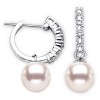 Round Akoya Cultured Pearl and Diamond Hoop Earrings - Earrings - $1,359.99 