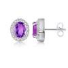 Oval Amethyst and Diamond Border Earrings in 14k White Gold - イヤリング - $829.99  ~ ¥93,414