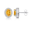 Oval Citrine and Diamond Border Earrings in 14k White Gold - Earrings - $829.99 