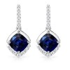 Cushion Sapphire and Round Diamond Dangling Hoop Earrings - Earrings - $1,499.99 