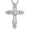Round Diamond Milgrain Cross Pendant in 18k White Gold - Necklaces - $1,059.99 