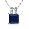 Square Sapphire and Round Diamond Twin Bale Pendant - Necklaces - $1,429.99 