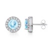 Round Aquamarine and Diamond Border Earrings - Earrings - $1,329.99 