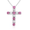Round Pink Sapphire and Diamond Cross Pendant - Necklaces - $859.99 