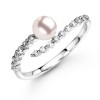Round Akoya Cultured Pearl and Diamond Ring in White Gold 14K - リング - $669.99  ~ ¥75,406