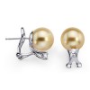 Round Golden South Sea Cultured Pearl and Diamond Earrings - Earrings - $3,959.99 