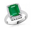 Emerald Cut Emerald and Round Diamond Border Ring - Rings - $2,329.99 