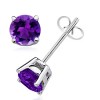 Round Amethyst Solitaire Studs in Sterling Silver - Jewelry - $199.99 