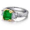 Square Emerald Diamond Three Stone Ring in Platinum - Prstenje - $10,830.00  ~ 9,301.73€
