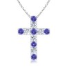 Round Tanzanite and Diamond Cross Pendant in 14K White Gold - ネックレス - $729.99  ~ ¥82,159