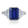 Sapphire Diamond Three Stone Ring in Platinum 18k Yellow Gold - Pierścionki - $12,120.00  ~ 10,409.69€